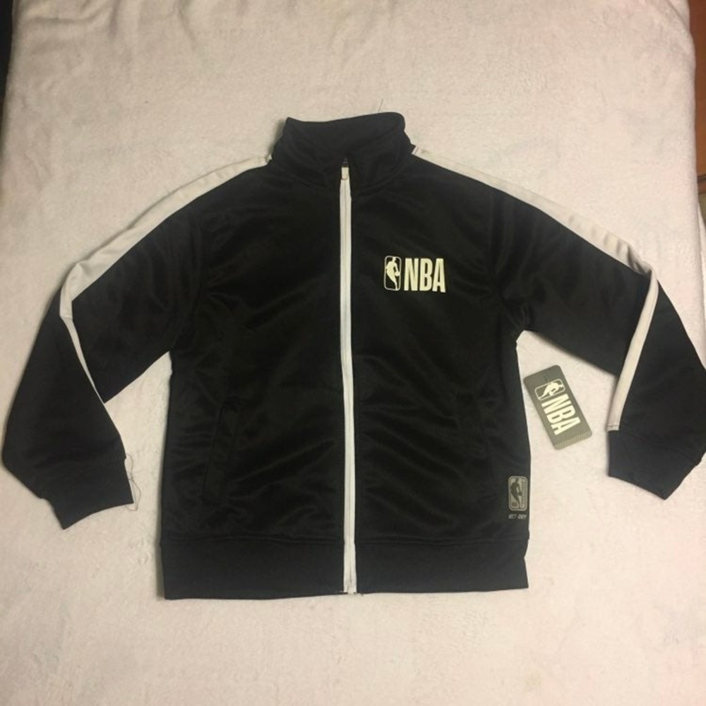 NBA Track Jacket Kids Size M 10/12 Black NWT Full Zip Net-Dry Athletic Striped‎